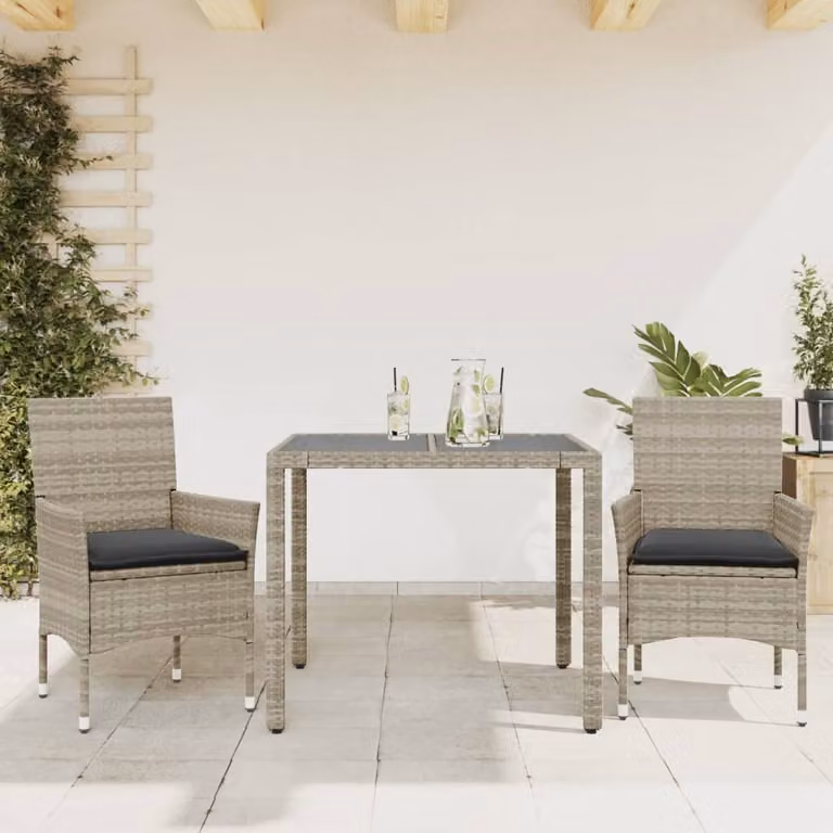 Maison Exclusive - Set Pranzo da Giardino 3pz con Cuscini Polyrattan e Vetro