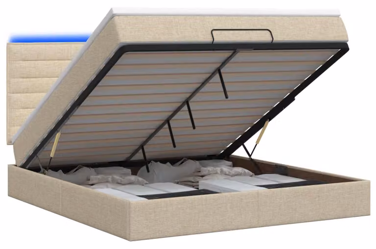 Panca-letto ottomana con materasso e illuminazione LED, dimensioni 140 x 200 cm, rivestita in tessuto
