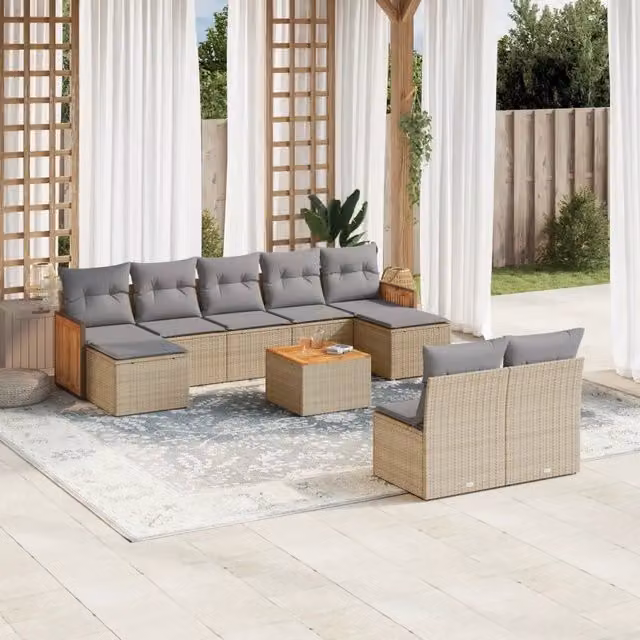 Set Divano da Giardino 10 pz con Cuscini Beige in Polyrattan 3260463