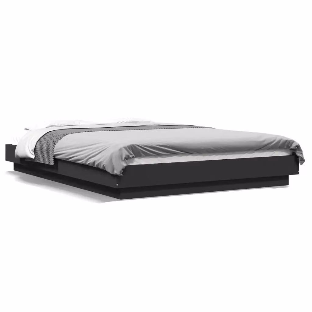 vidaXL Giroletto Moderno Nero con Luci LED e Porte USB in Legno, L/P: 120 x 200 cm – 2