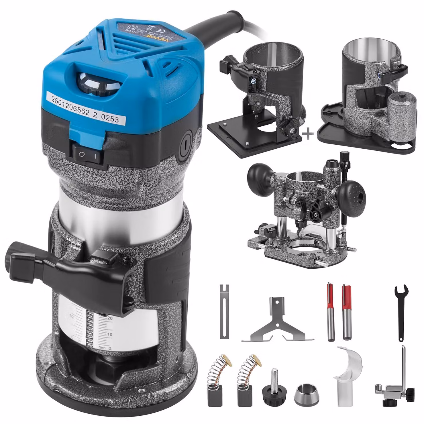 Fresatrice da banco VEVOR, 710 W, con mandrino a morsetto da 1/4" e 3/8", fresa per bordi in legno, multifunzione