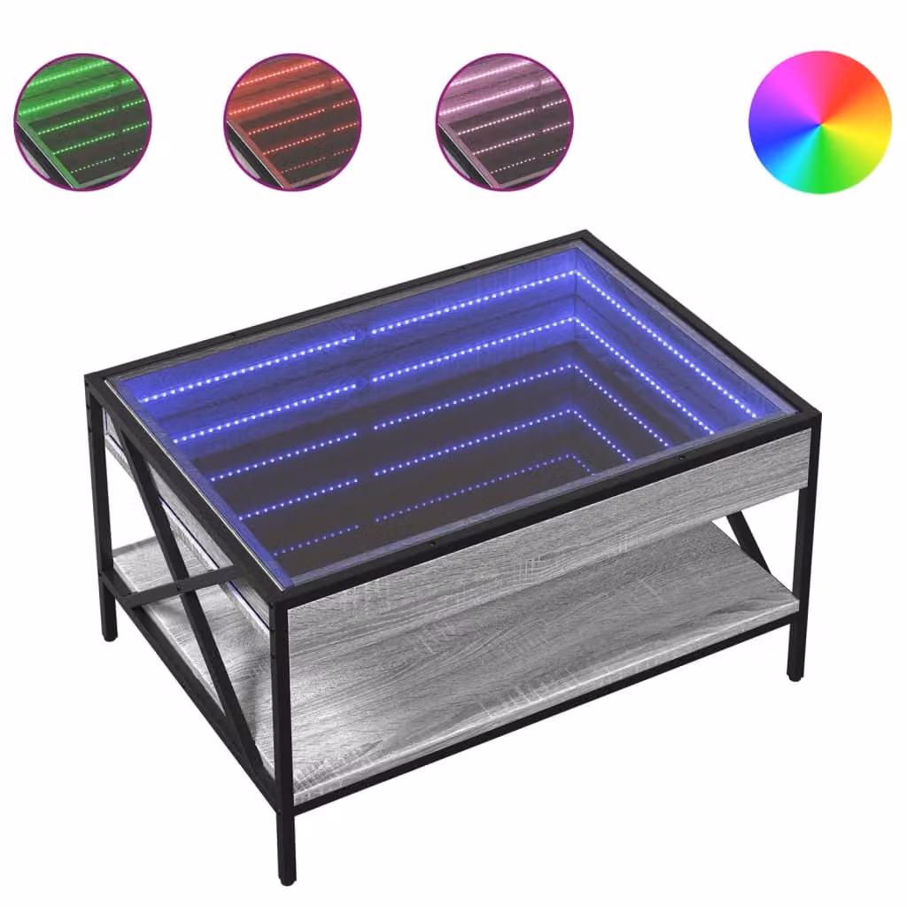 Tavolino da Salotto con LED Infinity Grigio Sonoma 70x50x38 cm