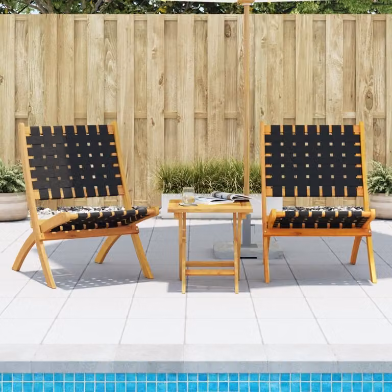 Set di 2 sedie pieghevoli con tavolino vidaXL in legno di acacia nero e marrone per giardino e terrazzo