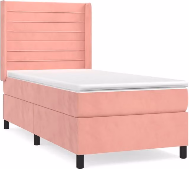 Letto singolo | Letto per adulti | Giroletto a Molle con Materasso Rosa 80x200 cm in Velluto