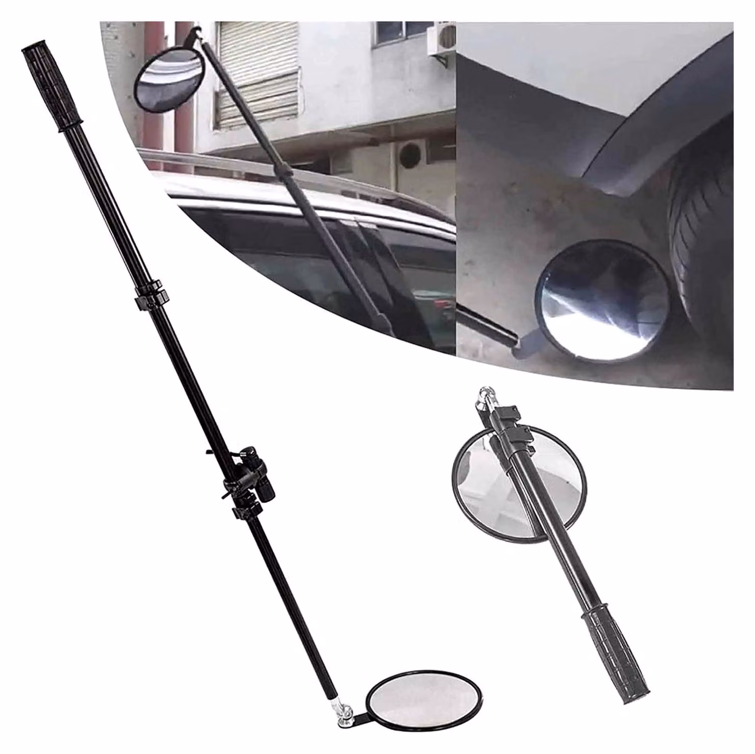 Specchio di ispezione telescopico per auto, specchio di sicurezza convesso in lega di alluminio con illuminazione, lunghezza da 50 cm a 110 cm