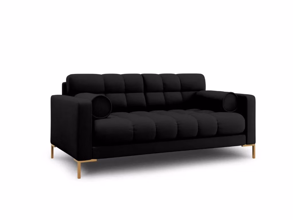Divano Bali Cosmopolitan Design a 2 posti in tessuto strutturato nero con dettagli oro L: 152 cm, P: 75 cm, H: 76 cm – 2