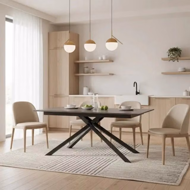 Tavolo da pranzo allungabile Pluto Duzzle effetto marmo grigio e nero L/P: 140-190 x 90 cm