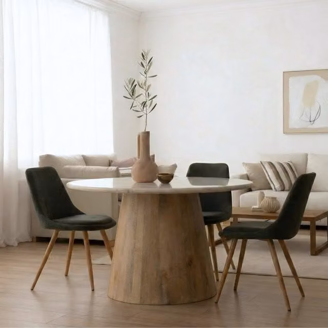 Tavolo da pranzo rotondo Banak in legno di mango e marmo bianco e marrone Diametro: 120 cm