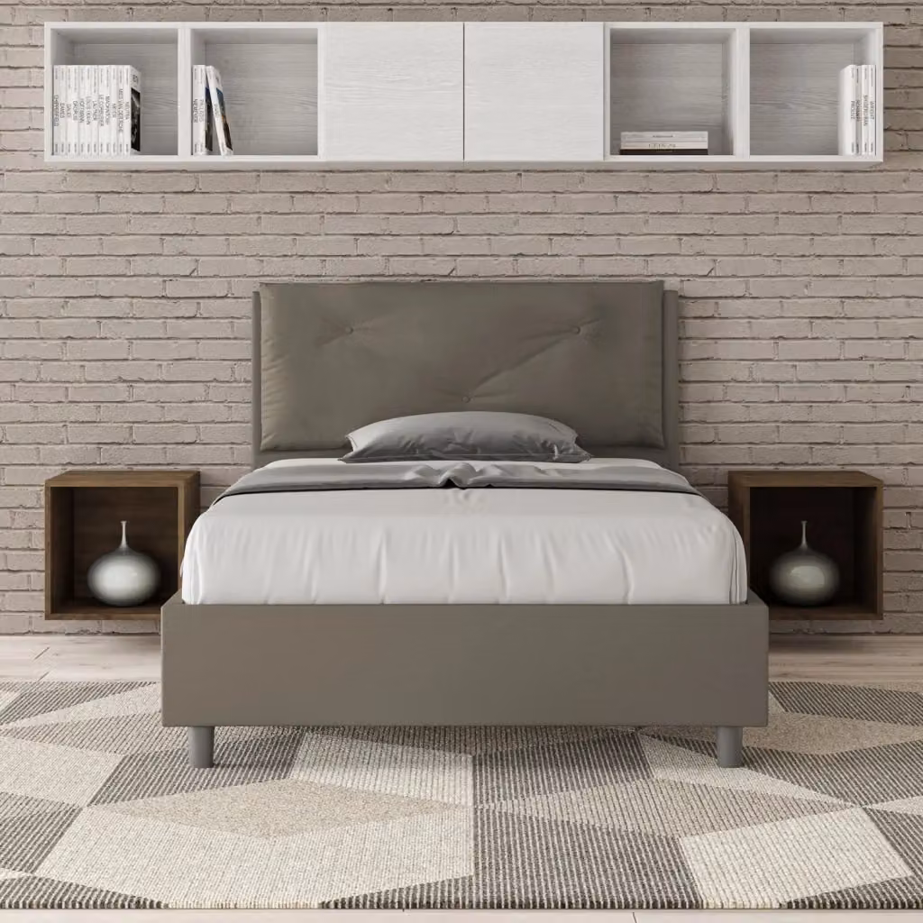 Letto Appia Large da 1 Piazza e Mezza con Rete Imbottita in Similpelle Beige L/P/H: 120 x 190 x 110 cm – 2