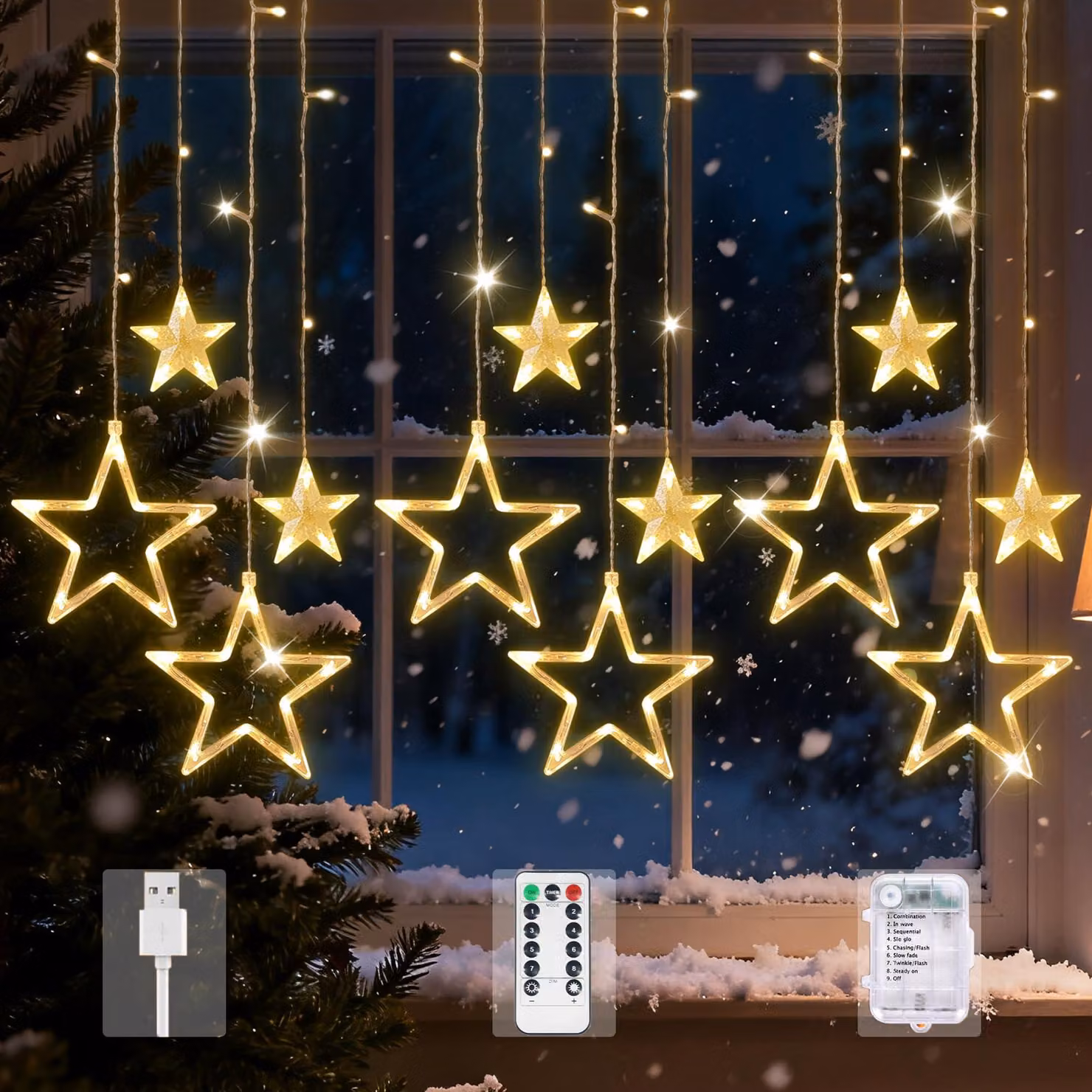 Tenda luminosa da 3,5 metri, con 126 LED, decorazione a stella di Natale, 8 modalità