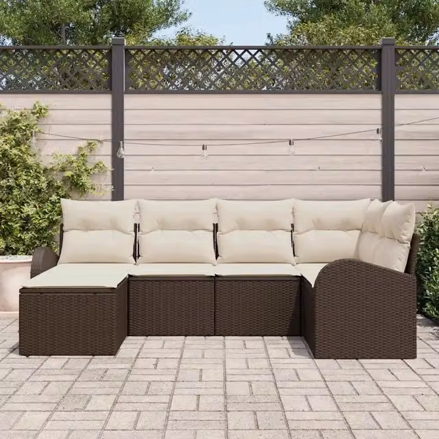 Set di divani 6 pz Marrone e bianco polyrattan 3354777