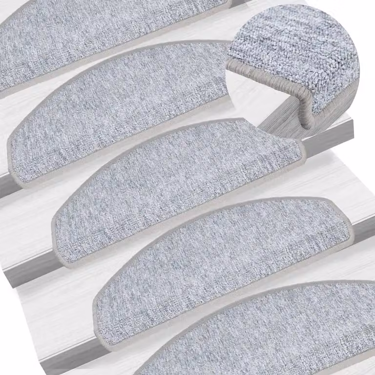 Set di 10 tappetini per scale semicircolari vidaXL in polipropilene, colore grigio chiaro, L: 65 cm, P: 24 cm, H: 4 cm, autoadesivi e fonoassorbenti