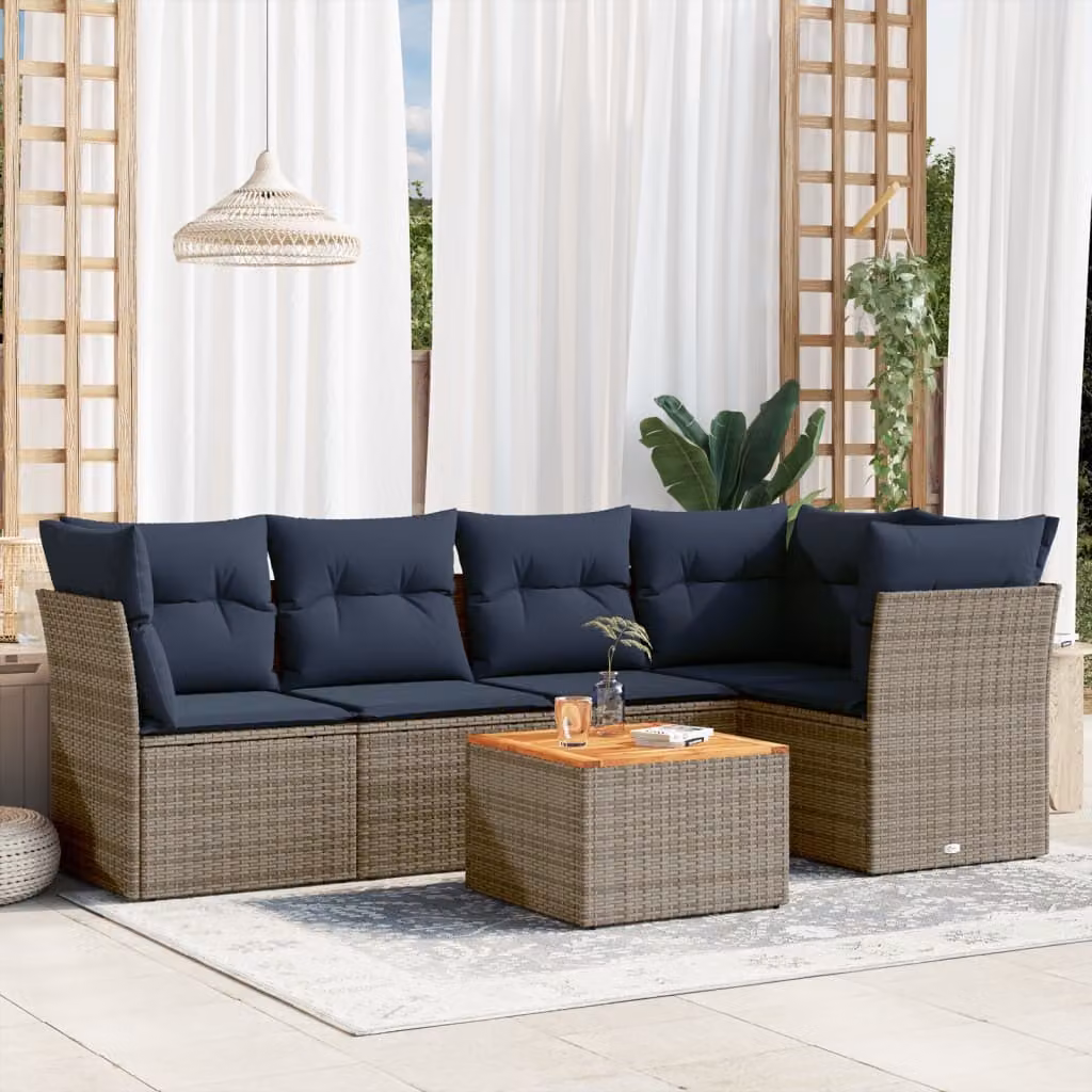 Maison Exclusive - Set da giardino 6 pezzi con cuscini Grigio Poly Rattan