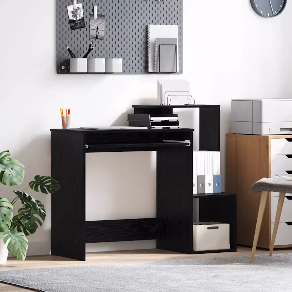 Scrivania moderna vidaXL in legno MDF laminato rovere nero L 106 cm x P 41 cm x H 88.5 cm