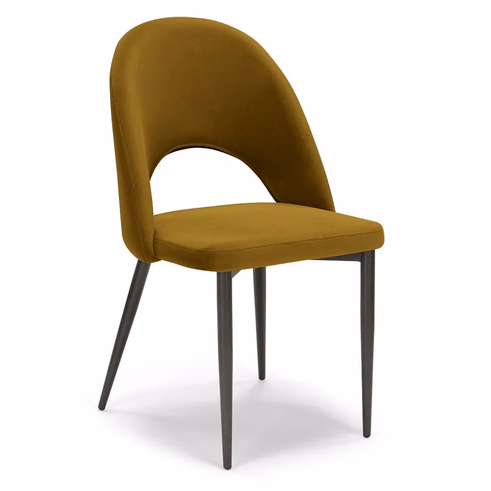 Set di 6 sedie da pranzo imbottite Redokasa SOLE in velluto idrorepellente, design moderno con gambe coniche in metallo, colore Giallo – 2