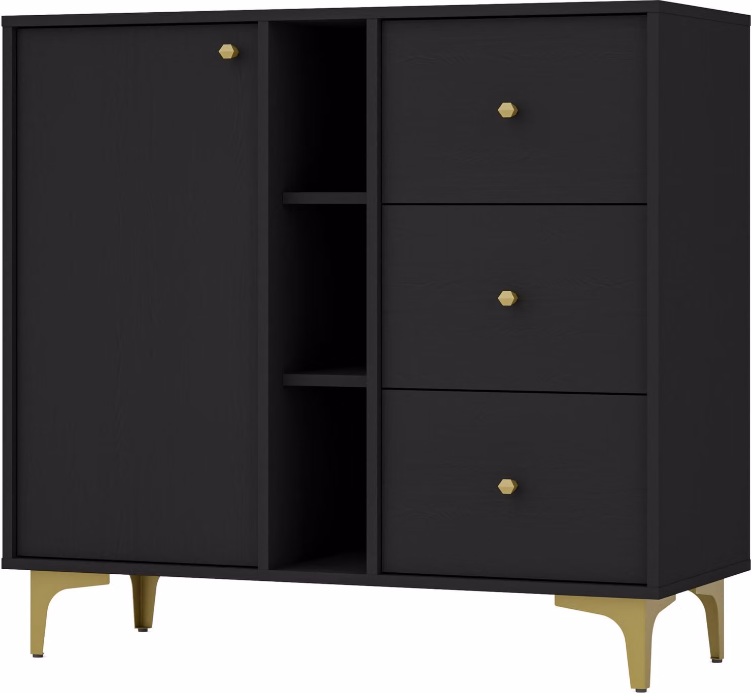 Comodà Masseno TORINO da 100 cm con 3 cassetti e 1 anta, per soggiorno e camera da letto, stile moderno, 100x41x94 cm, colore grafite / colore grafite