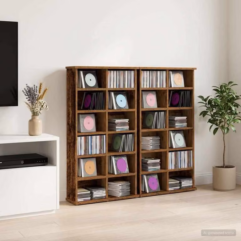 Set di 2 mobili per CD vidaXL in legno color marrone con ripiani regolabili, L: 60 cm, P: 17 cm, H: 92 cm