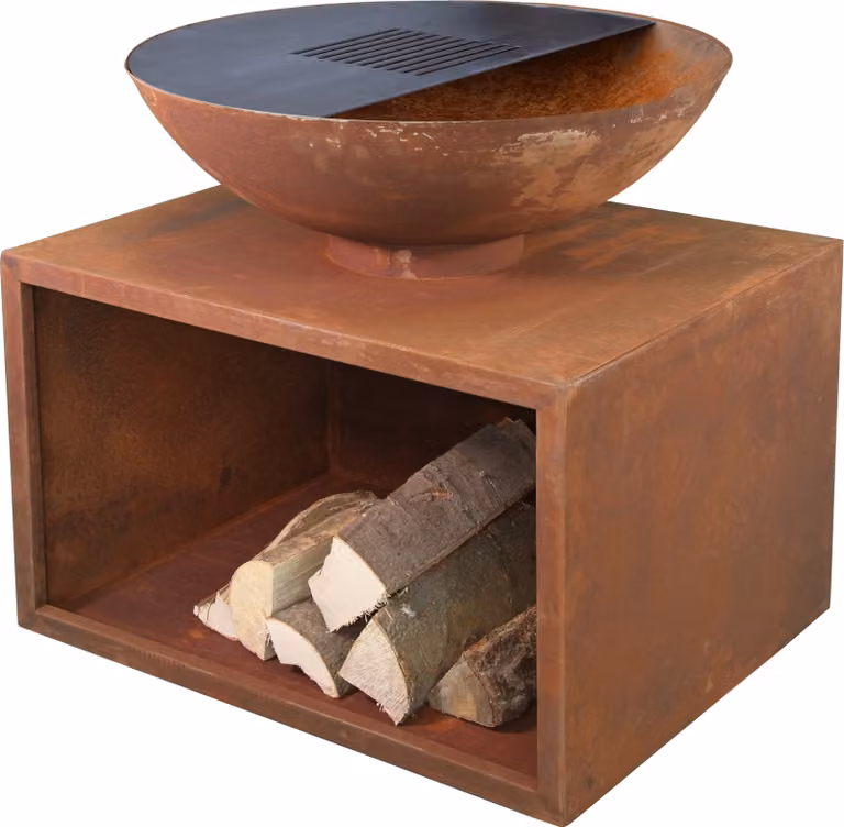 BUSCHBECK barbecue a carbonella Rubigo effetto ruggine, 70 x 70 x 70 cm, con griglia in acciaio inox