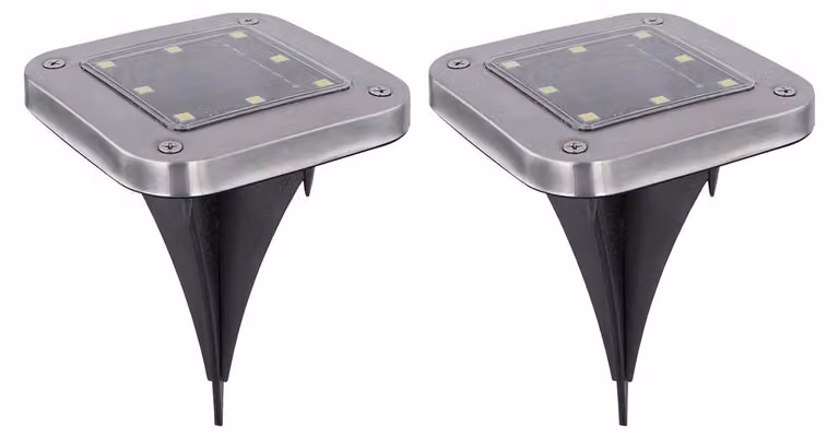 2 lampade solari a LED, adatte per illuminare vialetti, in acciaio inossidabile, altezza 13 cm