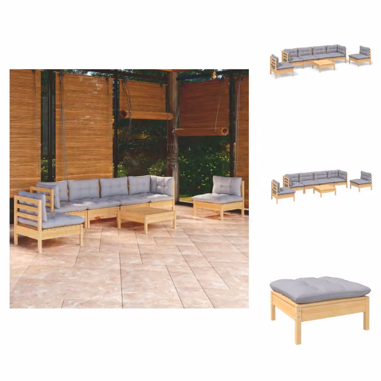 vidaXL Set di 7 pezzi da giardino con cuscini grigi in pino massiccio - Set di mobili da giardino