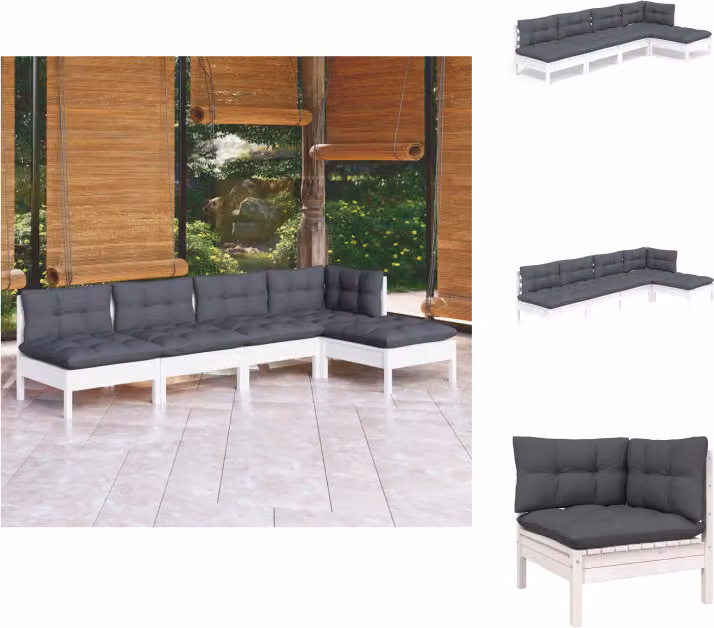 vidaXL Set di 5 pezzi da giardino con cuscini in legno di pino bianco - Set di mobili da giardino