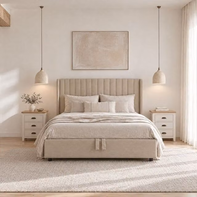 Limi cama con canapé abatible para colchón 150x190 cm color beige