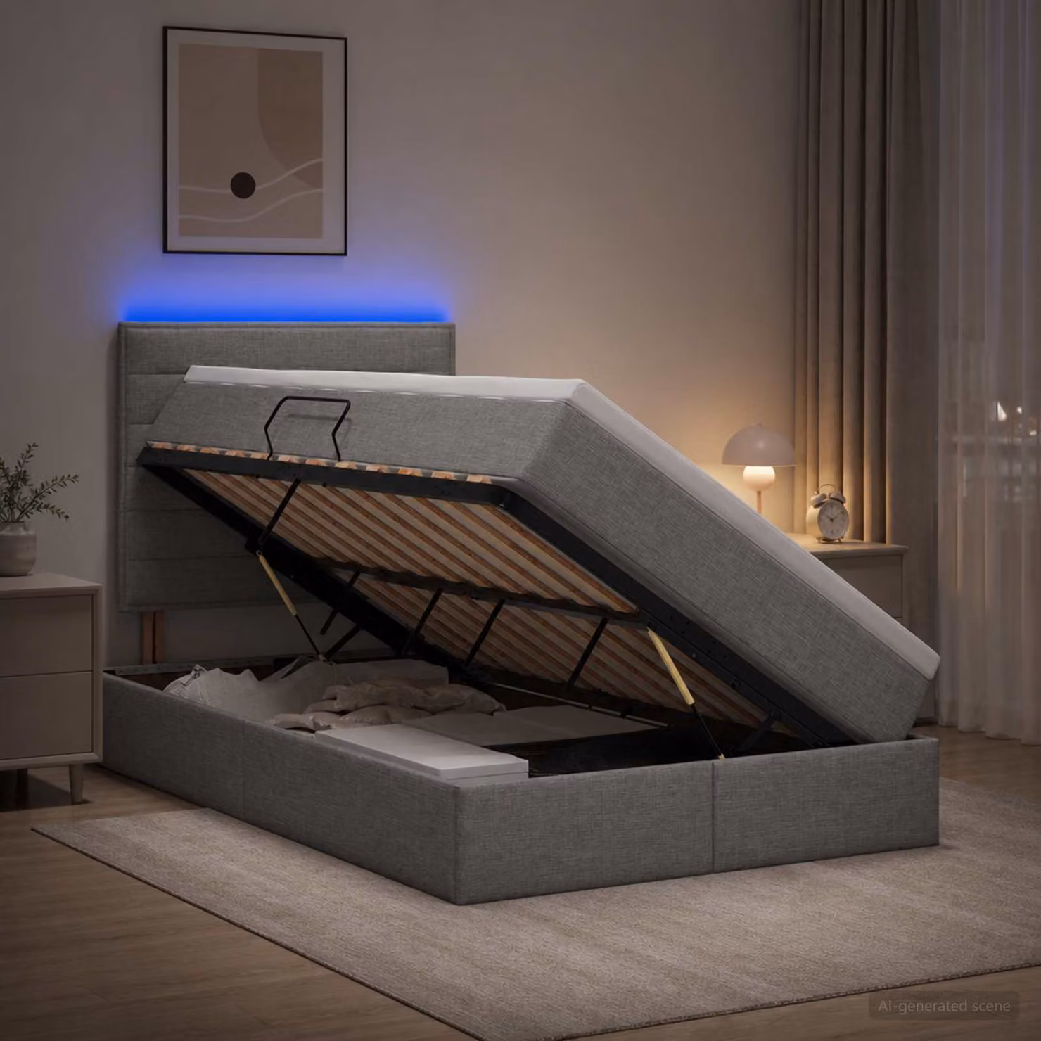 Letto con contenitore vidaXL Grigio con illuminazione LED e porta USB, L/P/H: 204 x 120 x 128 cm