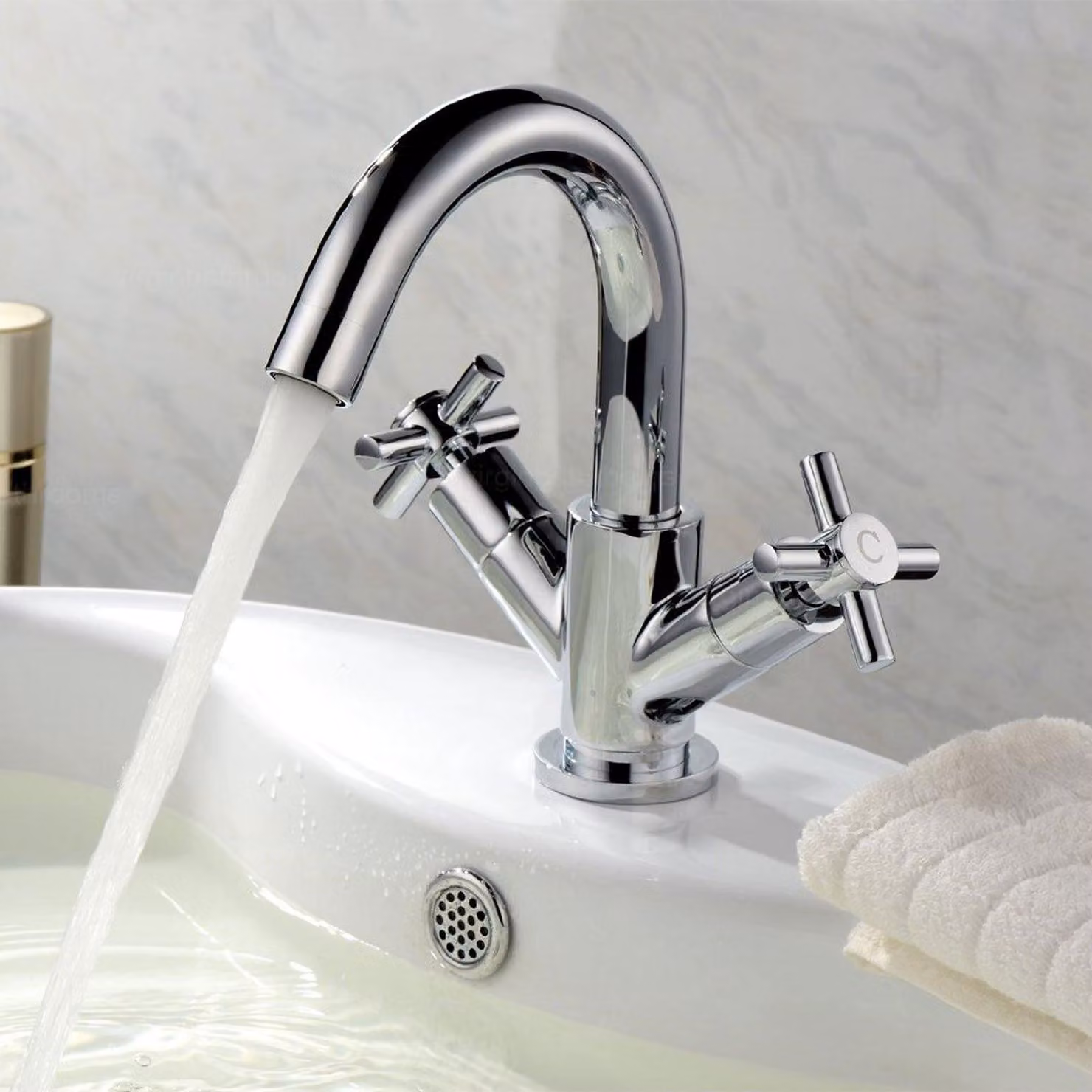 Miscelatore per lavabo con gruppo di scarico, cromo, monoblocco, in ottone