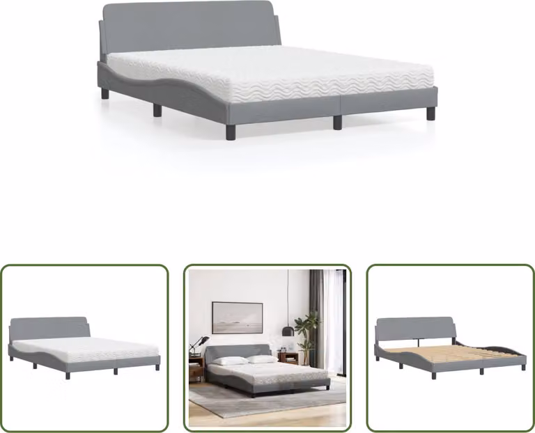 The Living Store Letto con materasso in tessuto grigio chiaro 160x200 cm