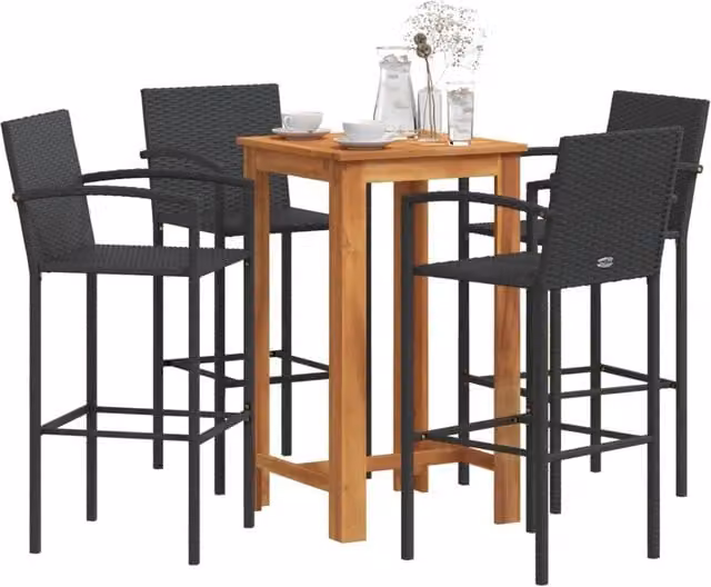 Set Bar da Giardino 5 pz Nero in Legno Acacia e Polyrattan 3295276