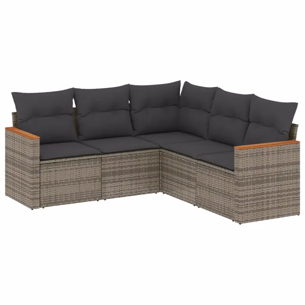 vidaXL Set Divano da Giardino a L 5 pz in Polyrattan Grigio con Cuscini Imbottiti e Rivestimenti Rimovibili – 2