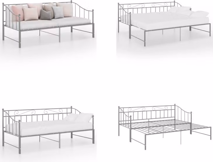 vidaXL Divano letto estraibile in metallo grigio 90x200 cm - Struttura per divano letto - Cornici per divano letto - Struttura per divano letto - Divano con letto estraibile