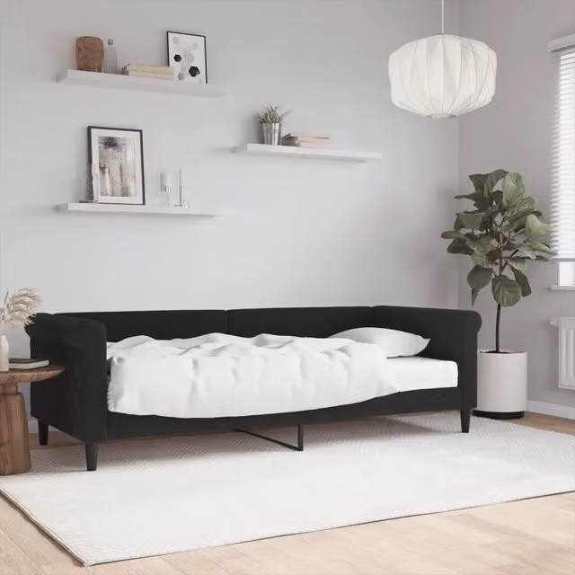 Divano Letto con Materasso-Sofa Letto-Daybed Nero 80x200 cm in Velluto 303863