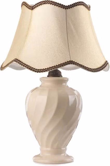 Lampada da tavolo Vortice Onli in ceramica beige e oro con paralume in tessuto, H: 60 cm, L: 22 cm, P: 15 cm