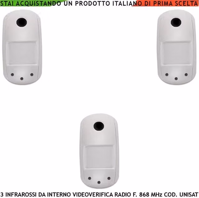Set di 3 Sensori di Movimento Infrarossi Securvera con Videoverifica GPRS, Fotocamera VGA 640x480 e Visione Notturna, Frequenza 868 MHz Bidirezionale e Funzione Anti Jamming, Colore Bianco