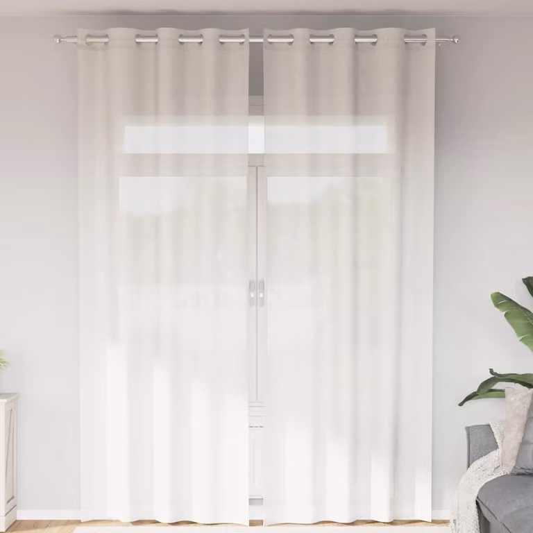 Set di 2 tende in voile semi-trasparente vidaXL bianche con occhielli in poliestere, L: 140 cm, H: 300 cm