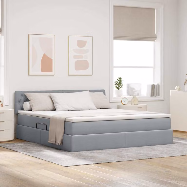 Letto con contenitore e illuminazione LED vidaXL in tessuto Grigio, L: 160 cm, P: 200 cm, H: 204 cm