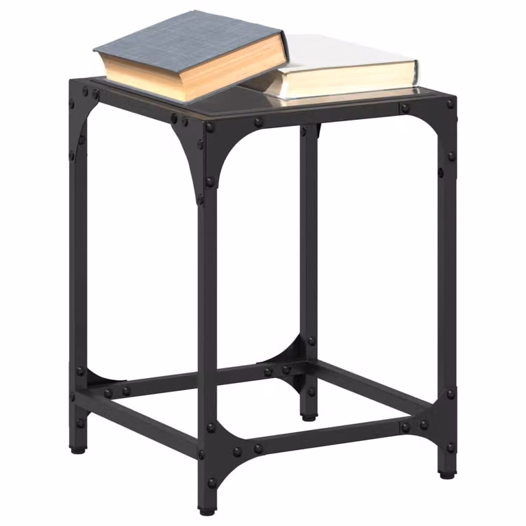 Set di 2 tavolini da salotto moderni vidaXL con piano in vetro nero e struttura in metallo, L/P/H: 30 x 30 x 40 cm