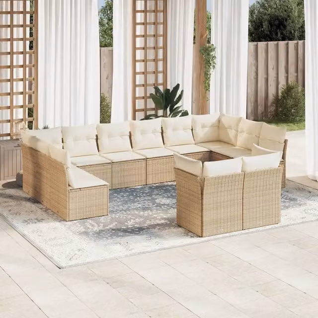 Set di Divani da Giardino VIDAXL a Forma di U in Polyrattan con Cuscini Beige, 12 Posti