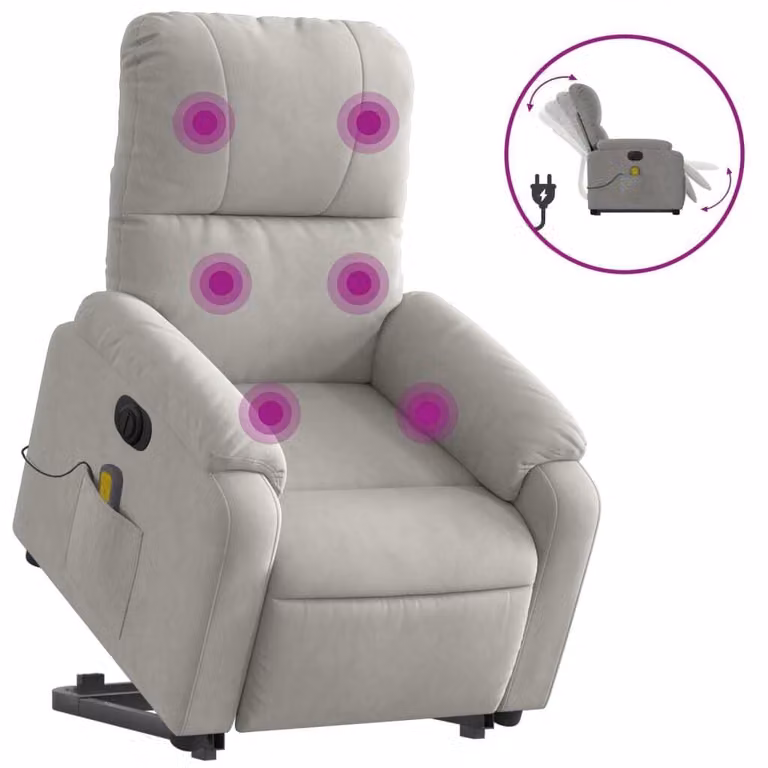 Poltrona a Rialzo Reclinabile Massaggi Grigio Chiaro Microfibra