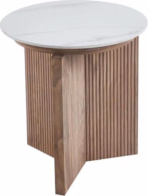 Tavolino rotondo Kami Casa Collection in marmo bianco con base in legno, Ø 45 cm, H 50 cm – 1