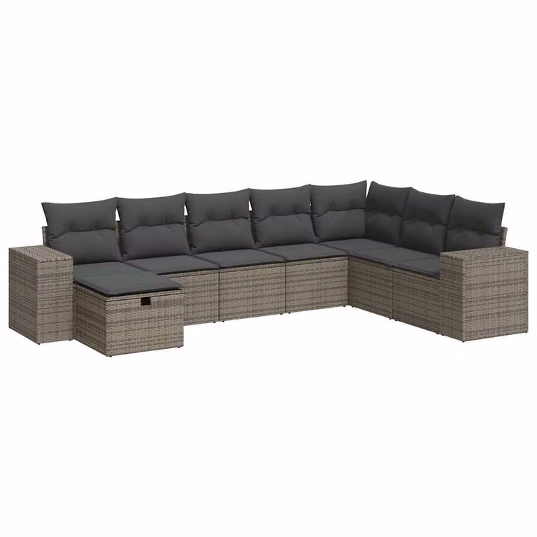 Set Divano da Giardino 8 pz con Cuscini Grigio in Polyrattan