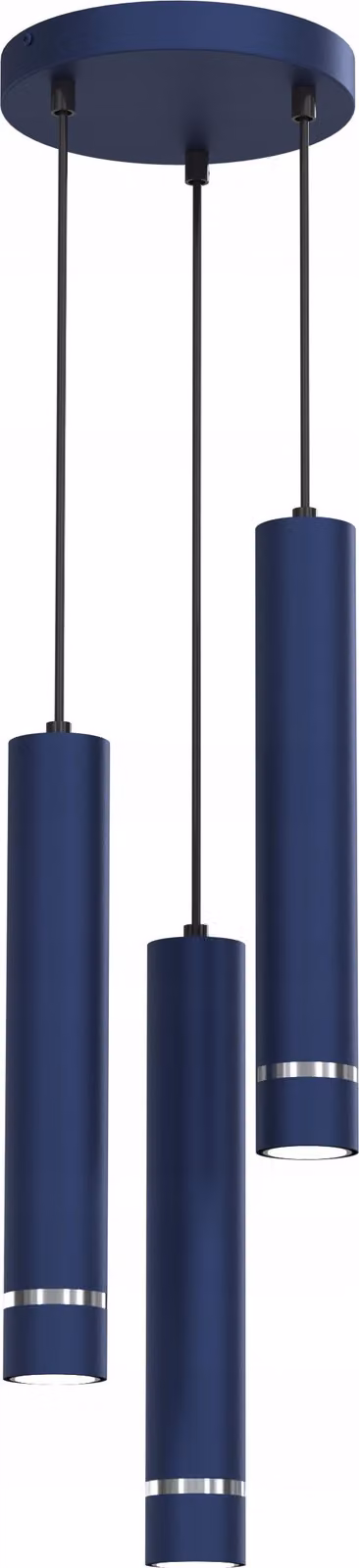 Lampada A Sospensione A Tubo Blu Marina Con Ganci Circolari 3 X Gu10