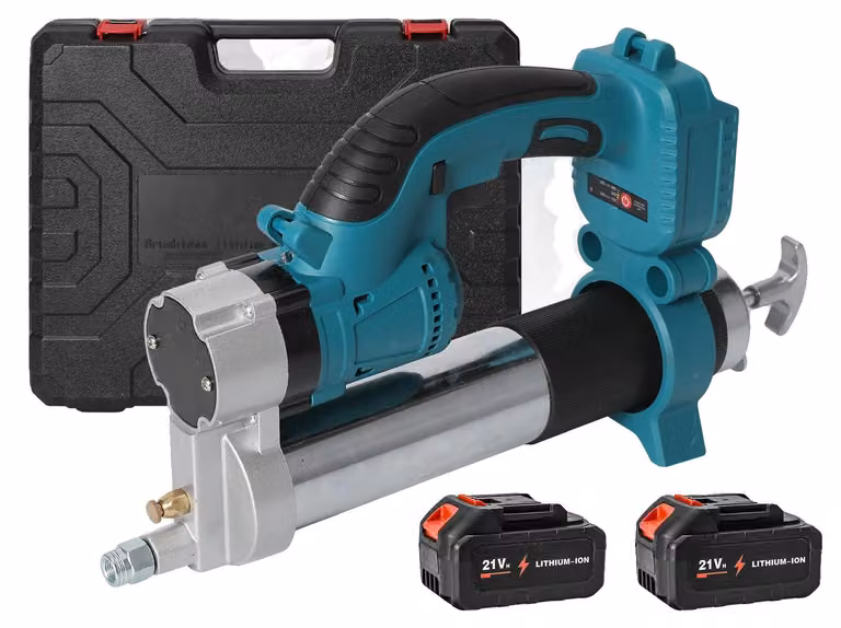 Pistola per grasso elettrica, ad alta pressione, con motore brushless, dotata di due batterie, conforme agli standard UE