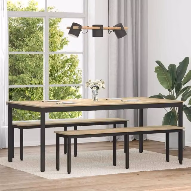 Tavolo da pranzo rettangolare moderno vidaXL in legno ingegnerizzato e metallo, L: 200 cm, P: 100 cm, H: 75 cm, nero e marrone