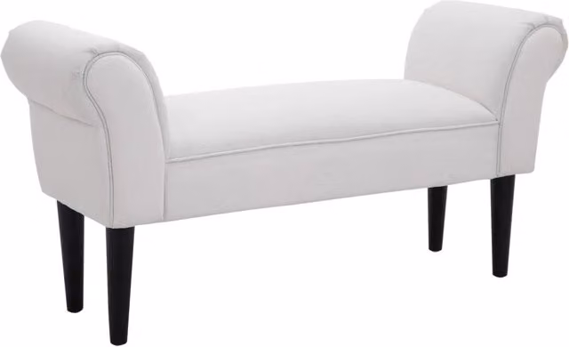 Panca Imbottita con Braccioli Xylo in Legno Massello Bianco per Ingresso o Camera da Letto L: 102 cm, P: 36 cm, H: 51 cm