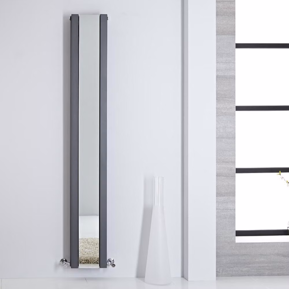 Radiatore Verticale Design Antracite con Specchio 1800x265mm 710W - Salvaspazio - Stile Moderno - Sloane