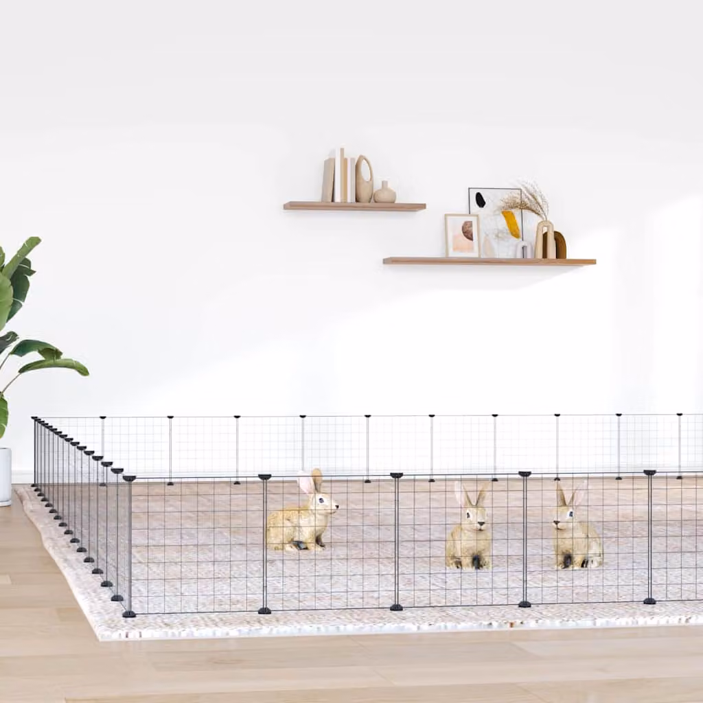 vidaXL Gabbia per Animali con 60 Pannelli e Porta in Acciaio Nero Glossy L: 525 cm, P: 525 cm, H: 35 cm