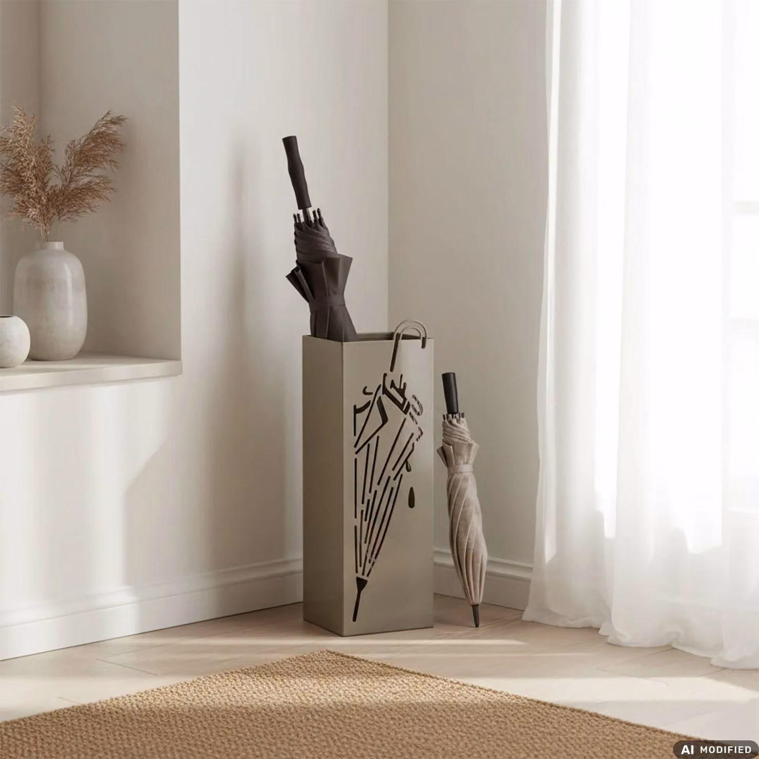 Portaombrelli in metallo VESTIAMO CASA con ganci design moderno e finitura opaca H 48 cm x L 15 cm x P 15 cm – 2