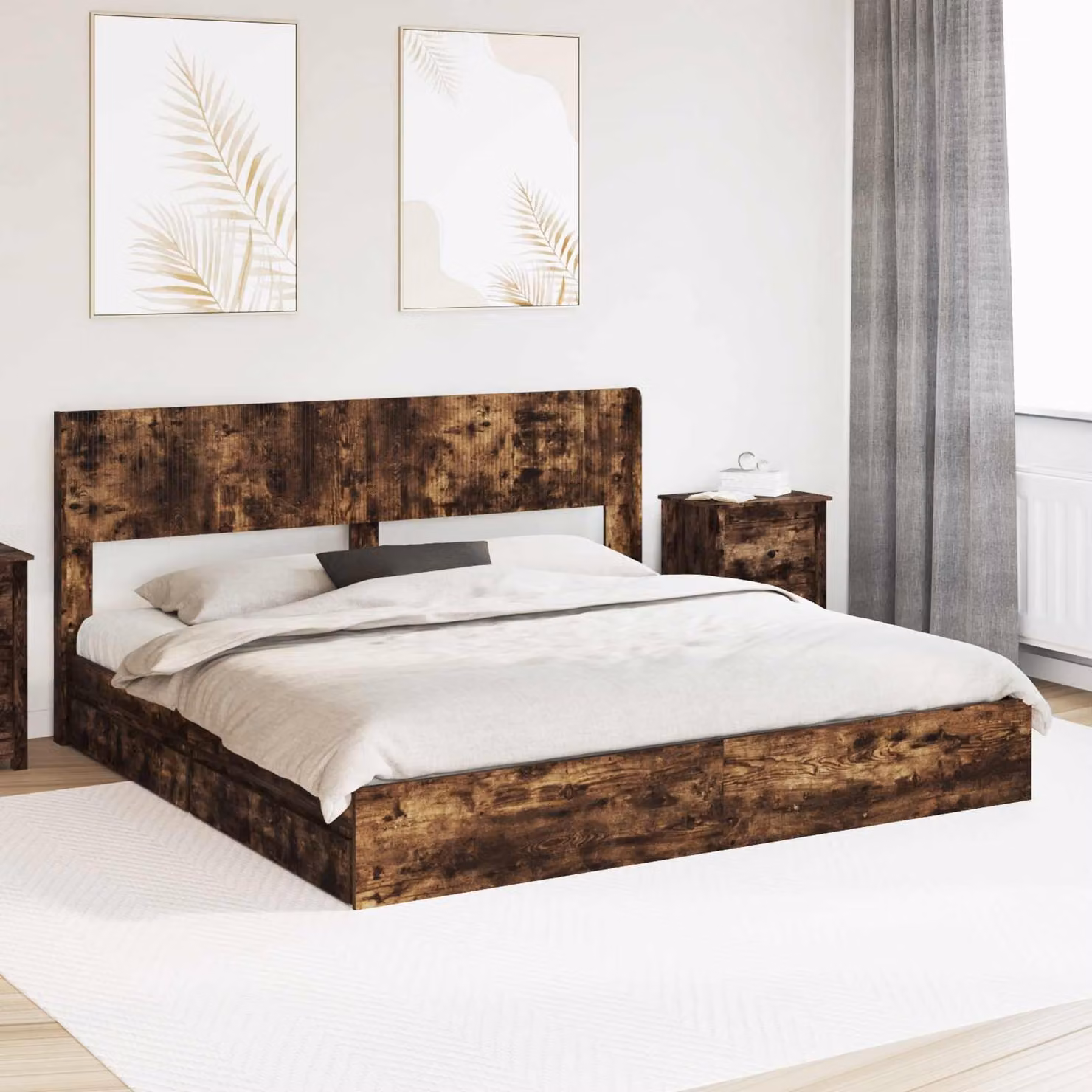 Struttura del letto con stoccaggio e testata vidaXL in legno color rovere fumo L: 140,0 cm x P: 100,0 cm x H: 193,0 cm